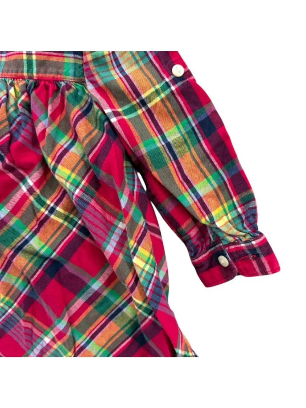 Ralph Lauren Plaid Peplum Top Girls Red Green Button Front Long Sleeve Size 18M